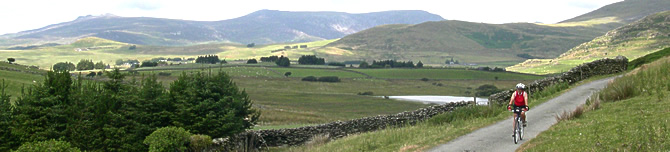 Cycling view in the Snowdonia National Park, North Wales