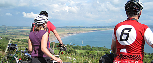 Cyclists looking down on Hell's Mouth